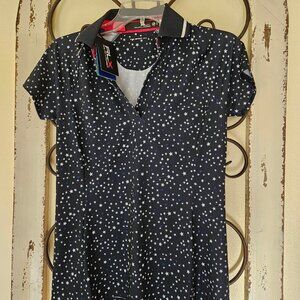 RLX Ralph Lauren Women's Tailored Fit Navy Blue Stars Golf Polo Shirt XS